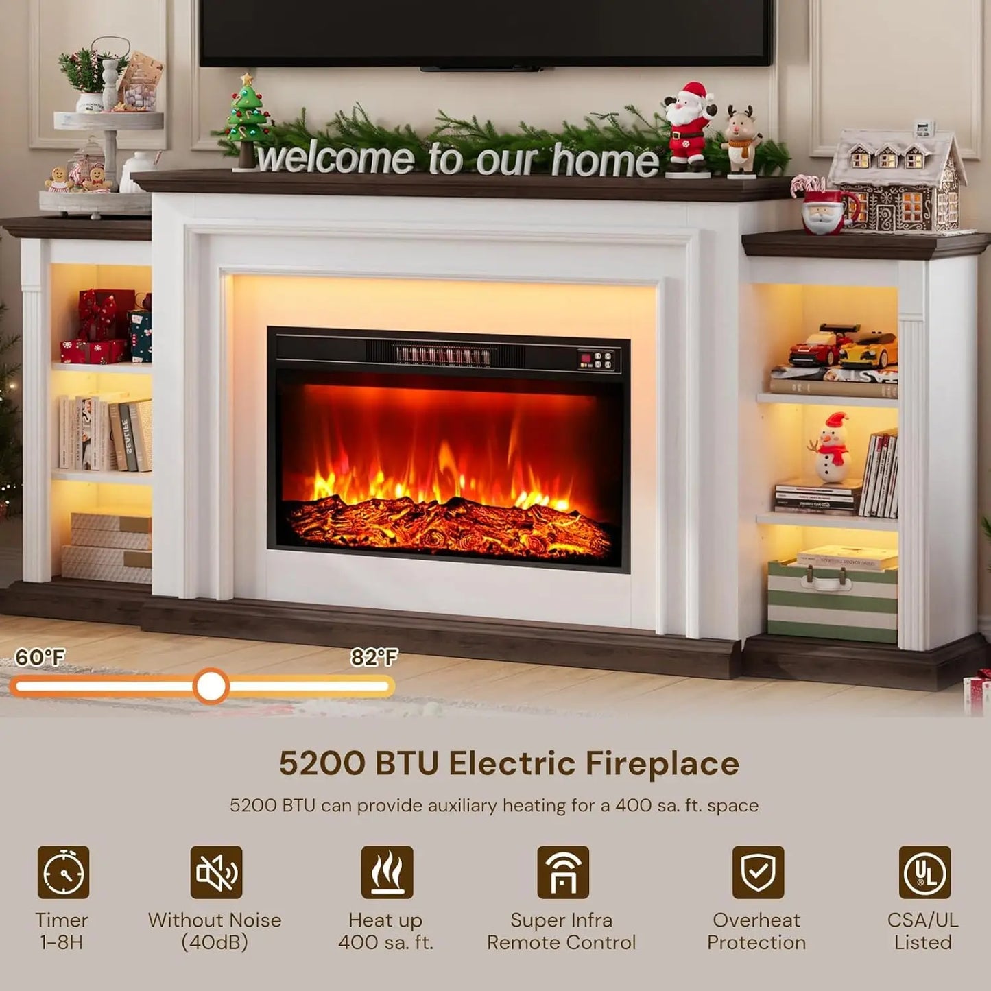 Electric Fireplace TV Stand With Mantel And Freestanding Heater Adjustable Flame