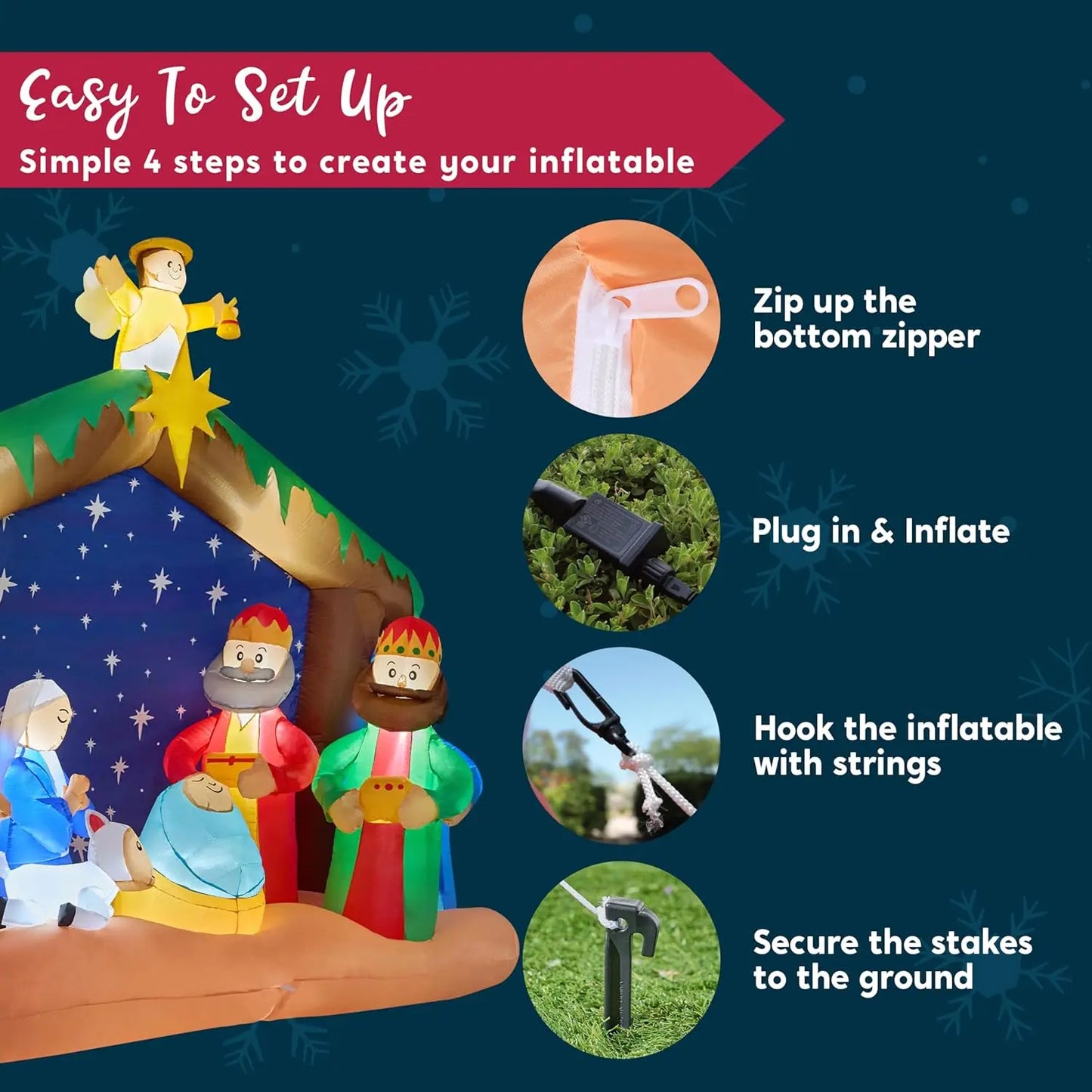 Joyfy Christmas Nativity Inflatable With LEDs For Yard Decor