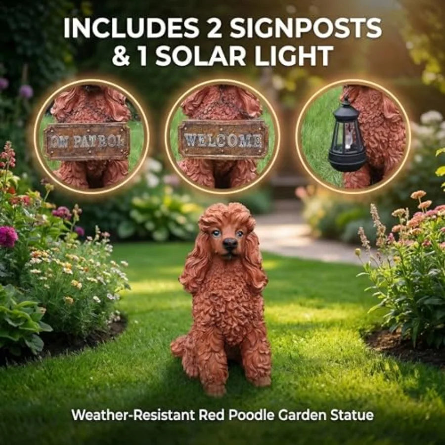 SHXI Outdoor Poodle Dog Statue Welcoming Solar Lantern