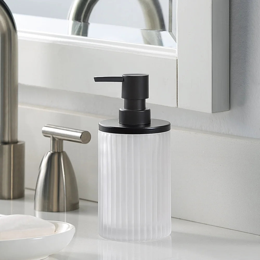 Ribbed Glass Metal Soap Pump Dispenser For Bathroom Kitchen