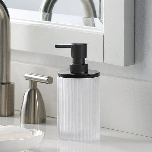 Ribbed Glass Metal Soap Pump Dispenser Modern Vintage Style