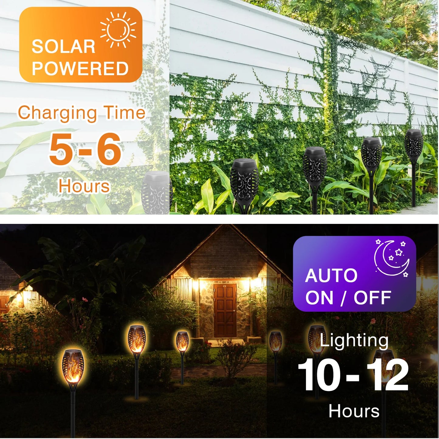 Solar Lights Outdoor 6 Pack Flickering Flame LED Waterproof