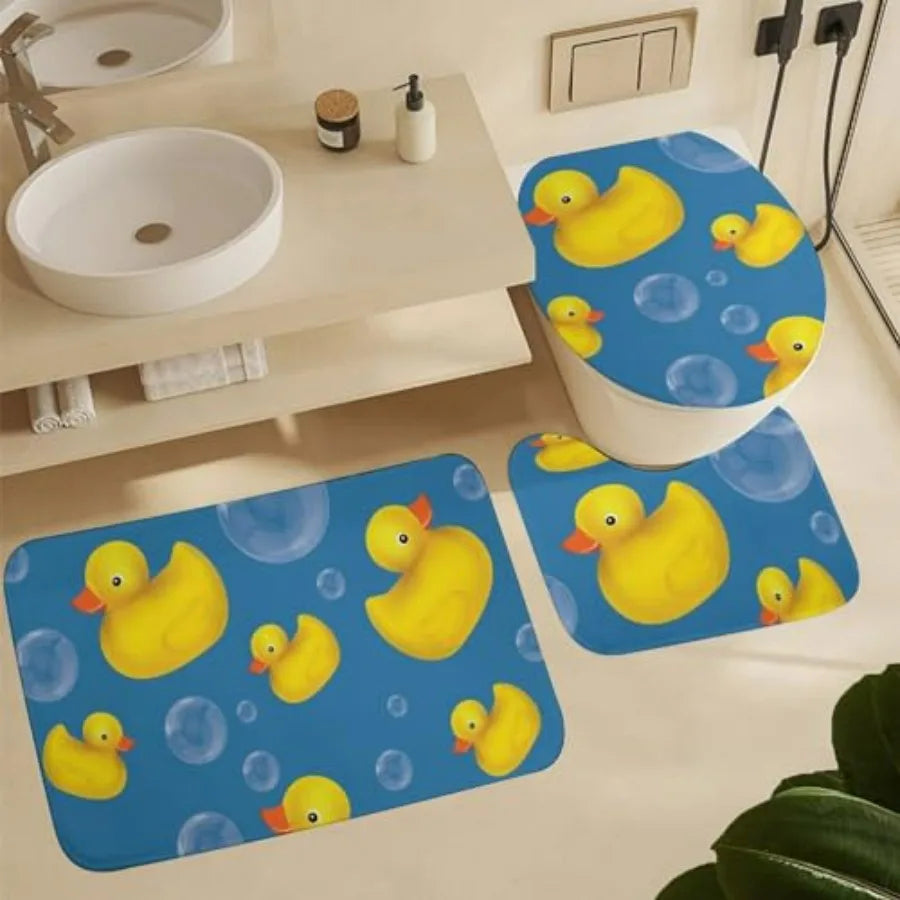 Rubber Duck Bathroom Decor Set With Shower Curtain And Mats