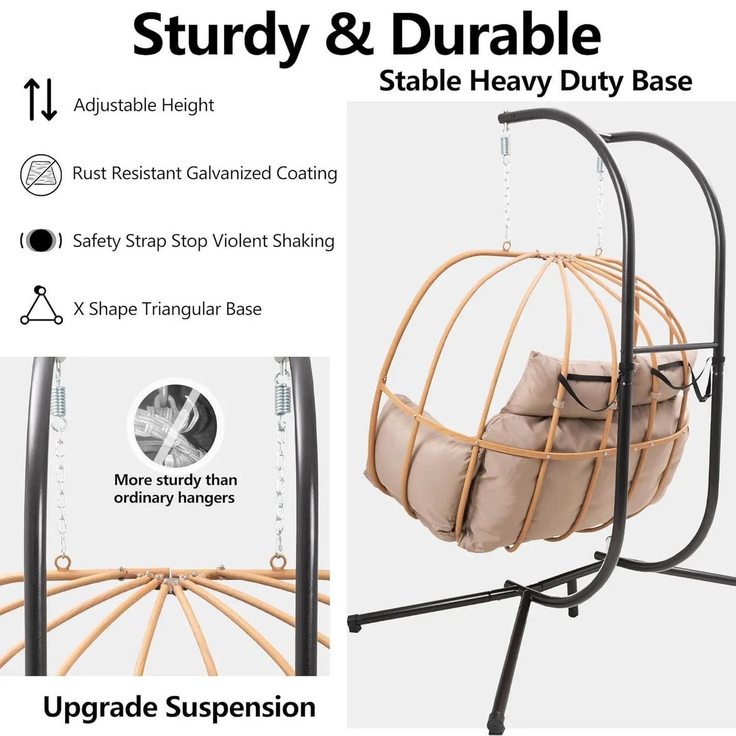 Double Egg Hanging Swing Chair With Stand And Cushions