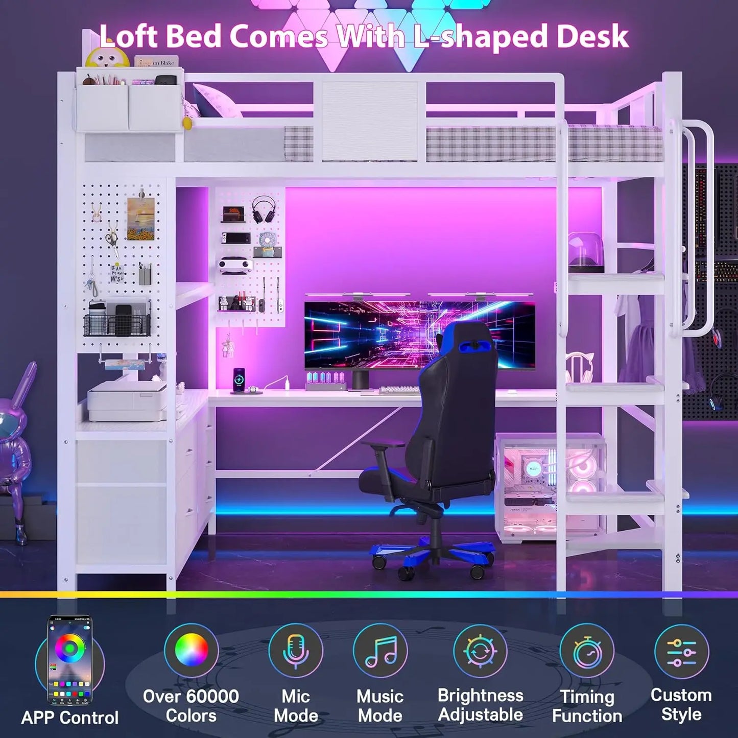 Dnxao Heavy Loft Bed With Desk And 5 Storage Drawers