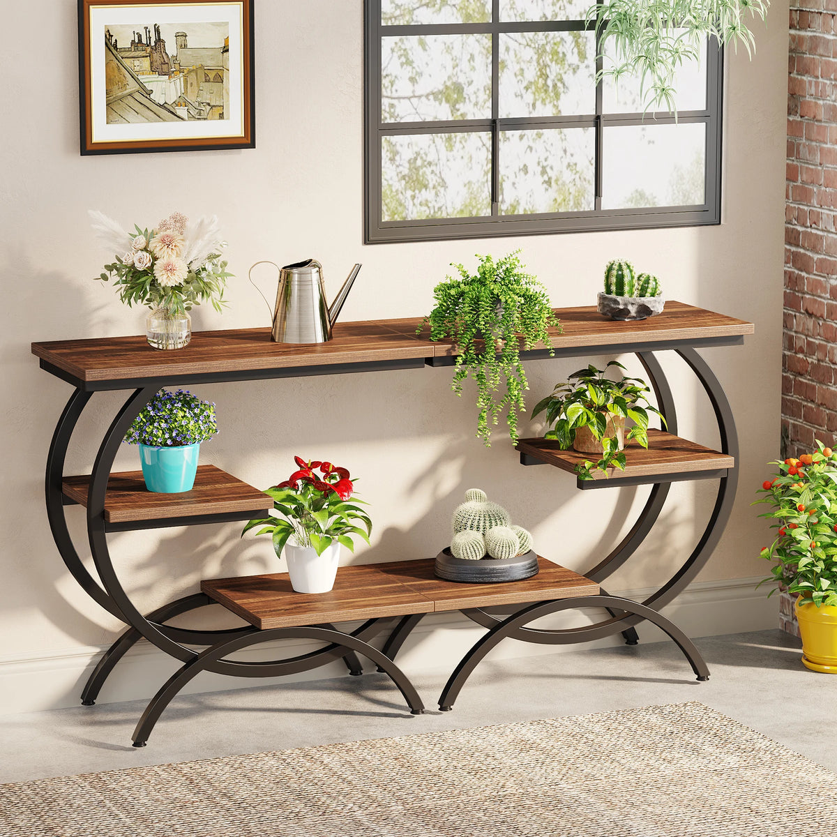 Tribesigns C Shaped Industrial End Table With Storage Shelves
