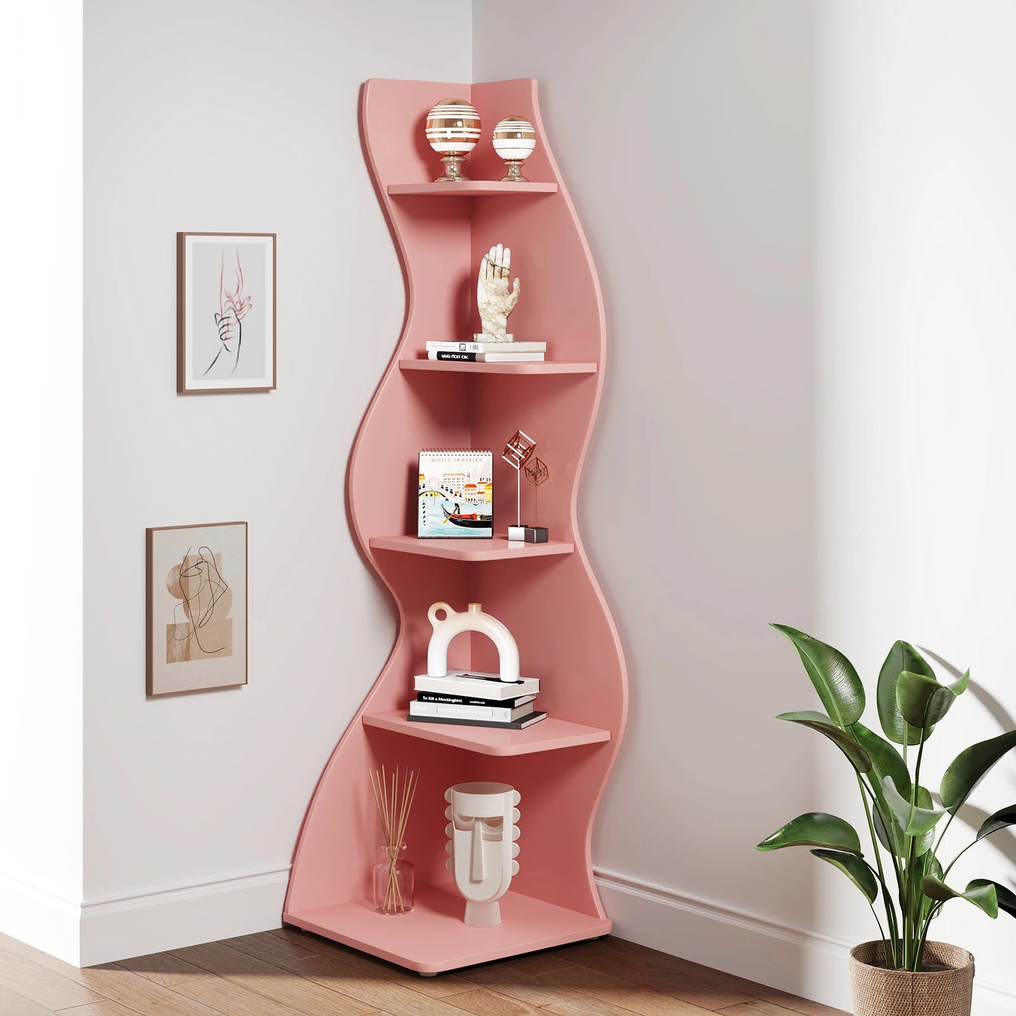 Tribesigns Modern 5-Tier Corner Shelf Wall Bookcase