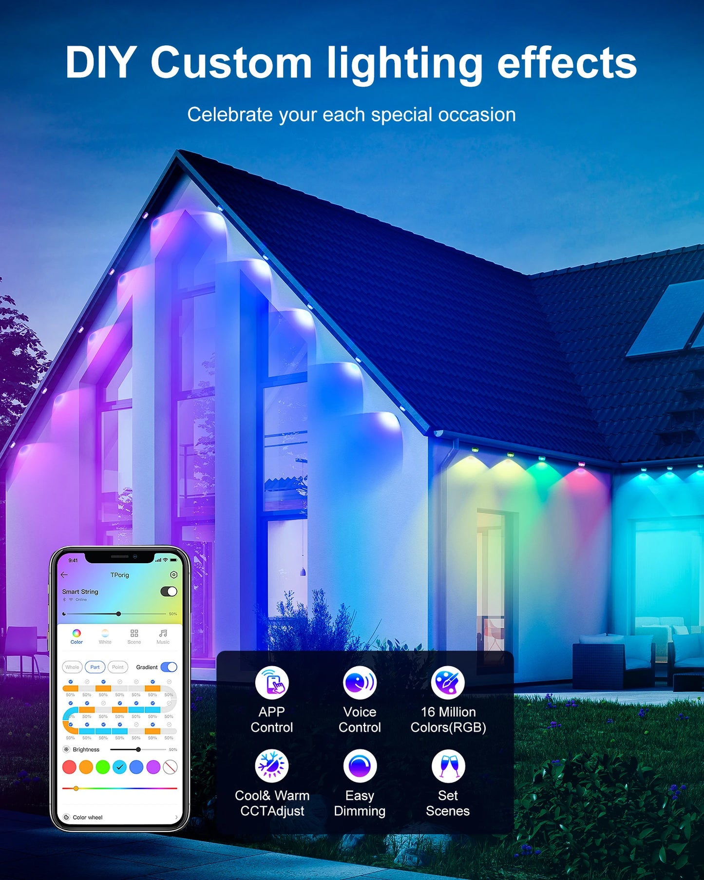 Aiopp RGBIC Outdoor LED Lights Waterproof IP67 100 Scene Modes