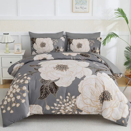 Floral 7-Piece Comforter Set Bed in a Bag Soft Reversible