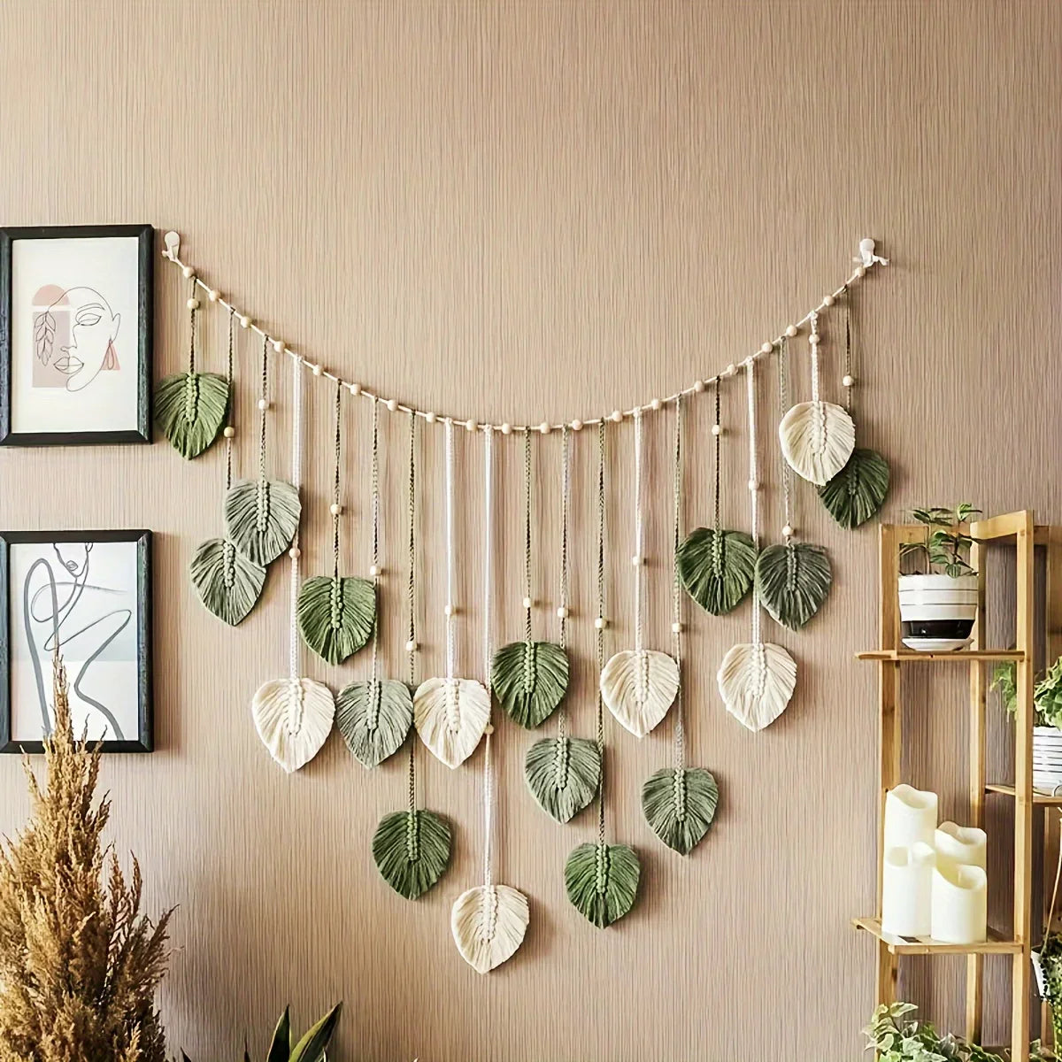 Modern Woven Wall Decor Leaves Bohemian Feather Wall Hanging
