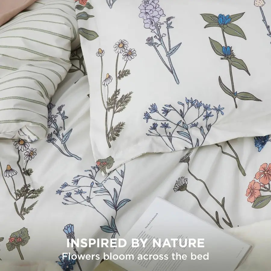 Botanical Floral 3 Piece Comforter Set Cotton Bedding