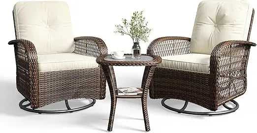 Aoxun 3-Piece Patio Set With Wicker Rocking Chairs