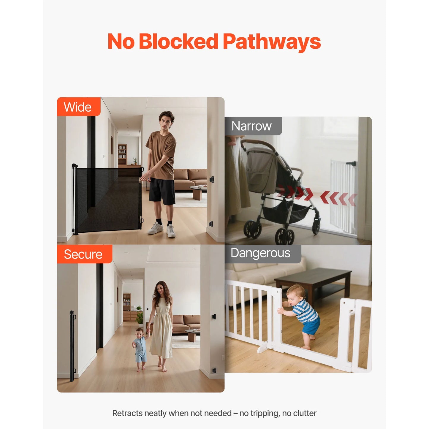 SucceBuy Retractable Baby Gate With Security Lock Walk Through
