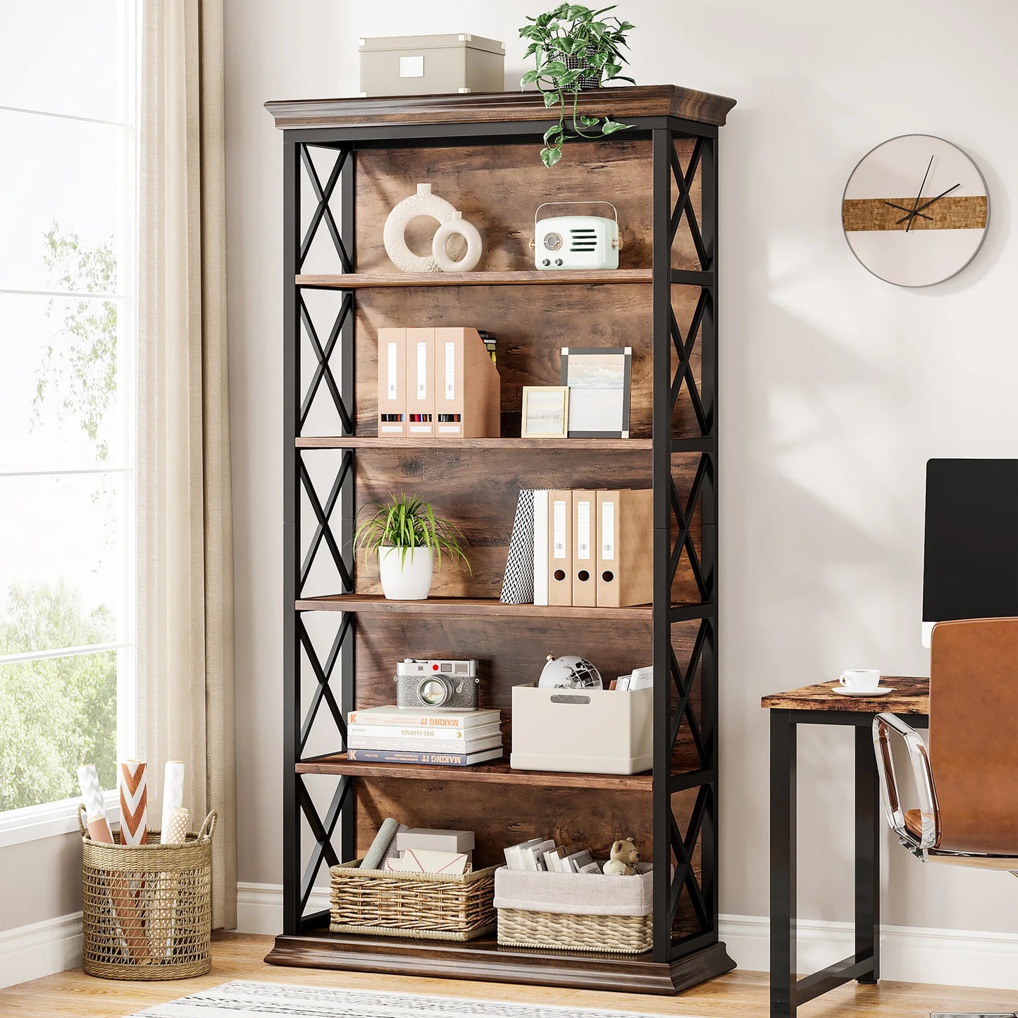 Tribesigns 6-Tier Bookcase Industrial Style Floor Standing Shelves