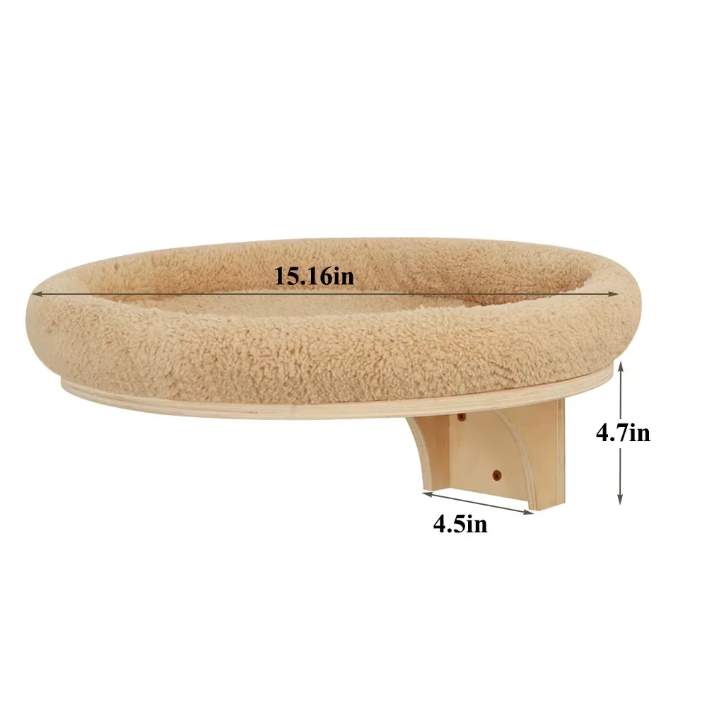 Solid Wood Cat Wall Mount Climbing Ladder With Hammock And Scratching Post