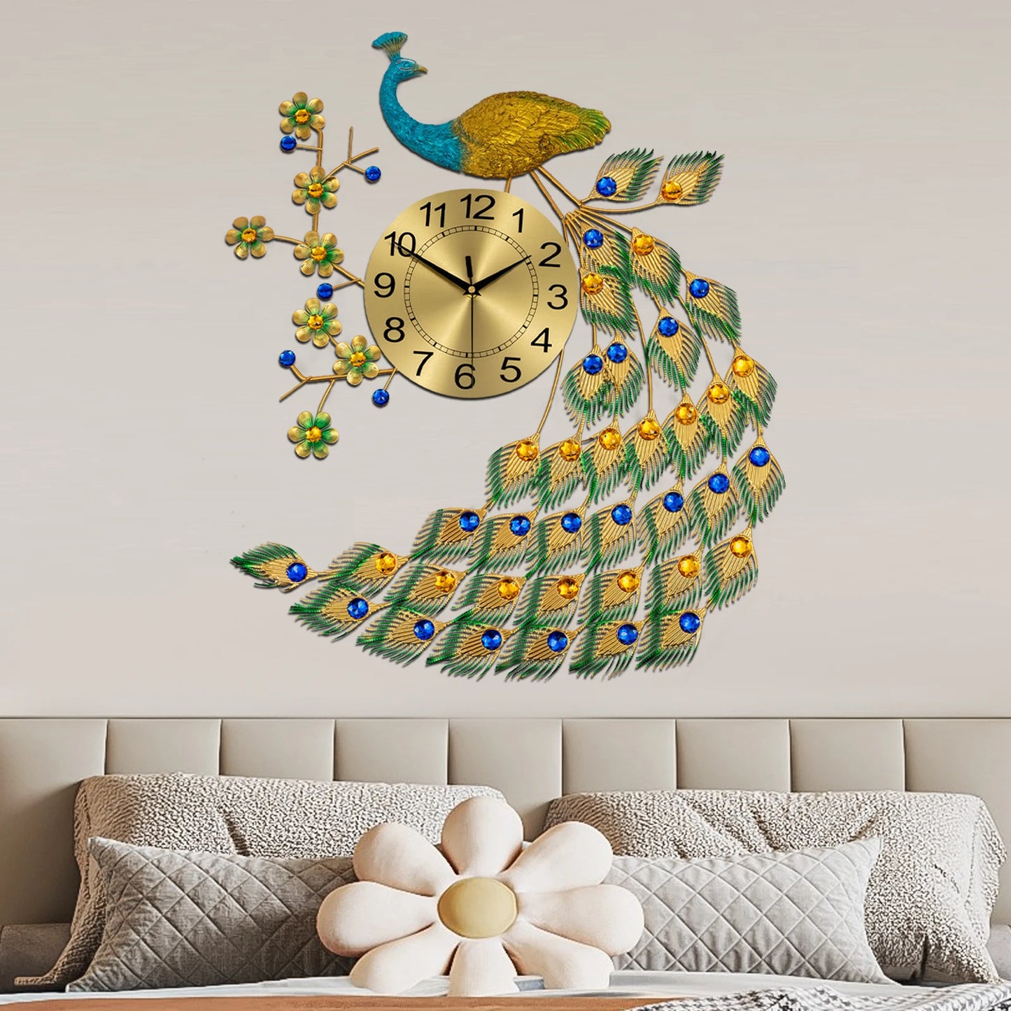 Noned Peacock Wall Clock Modern Acrylic Wall Decor