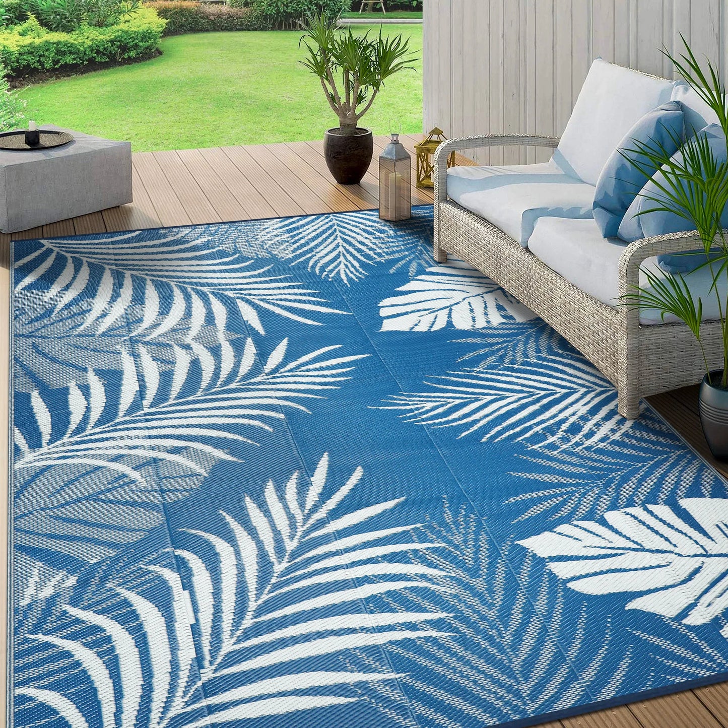 Outdoor Polypropylene Leaves Rug Waterproof Patio Carpet For Deck