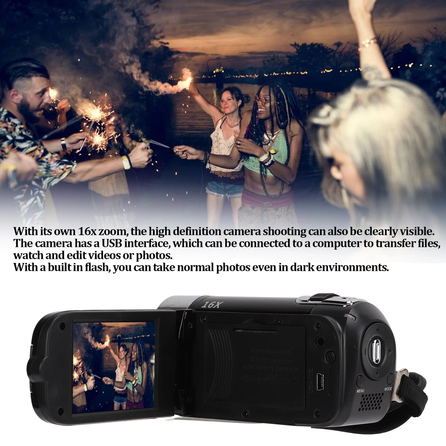 16X Zoom Camcorder 270 Degree Rotating 16MP Full HD 1080P