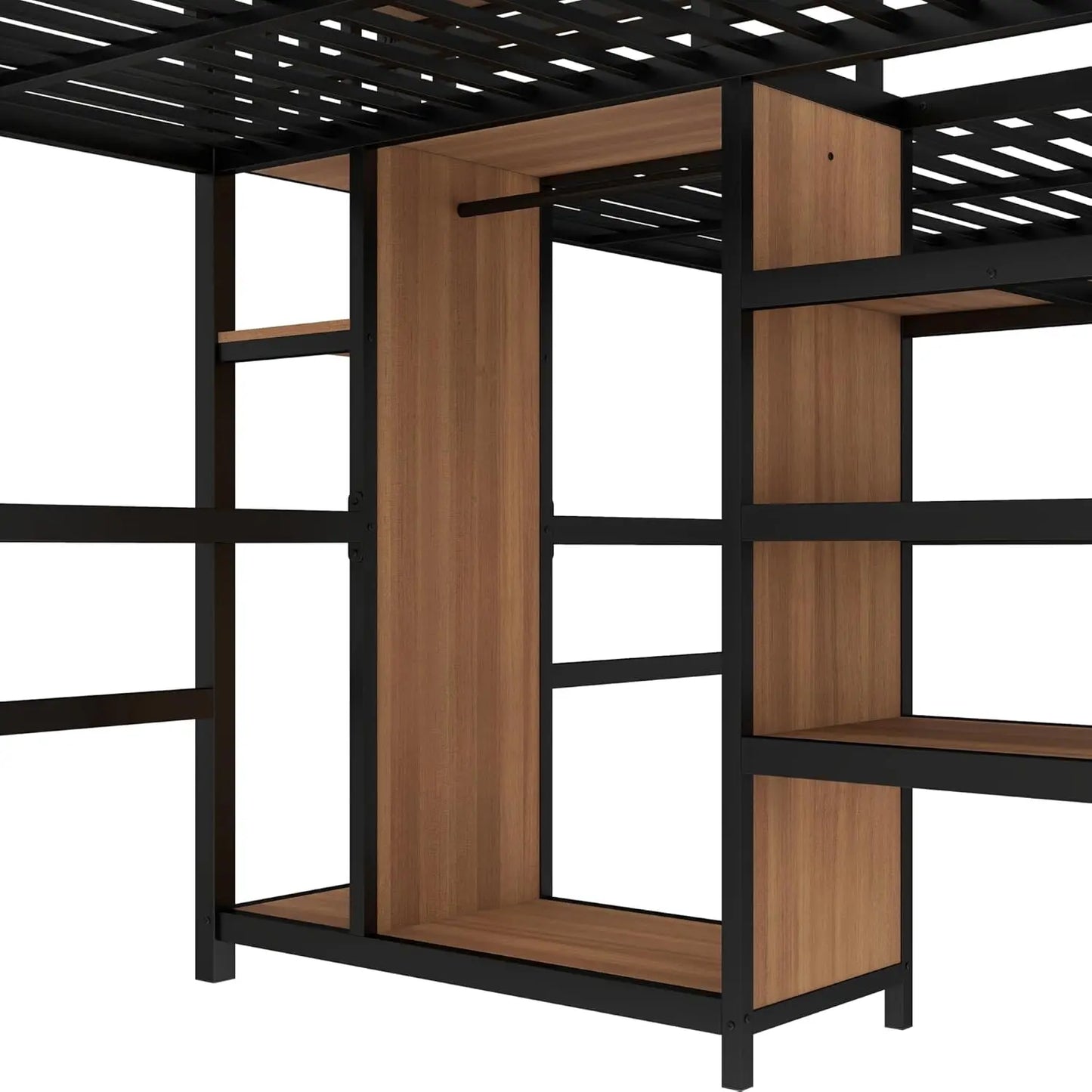 Double Loft Bed With Desk, Storage, Charging Station, Metal Frame