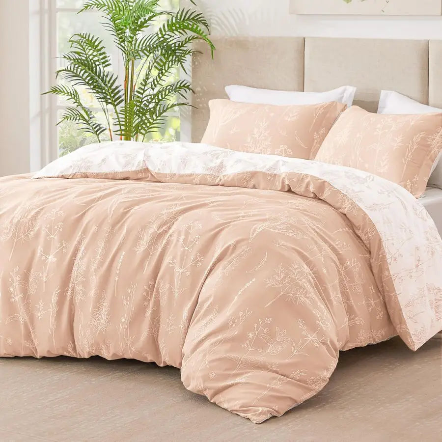 Comforter Set 3 Pieces Floral Bedding Soft Reversible