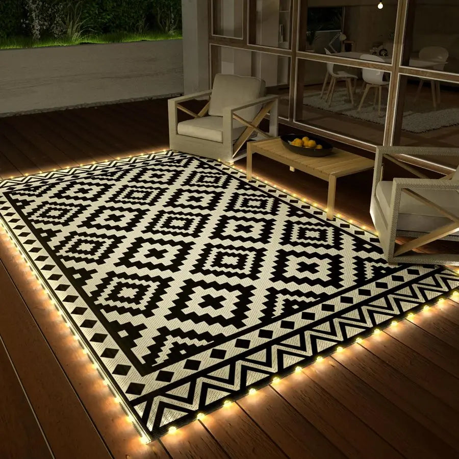 Outdoor Rug With Upgraded LED Strip Light for Patio