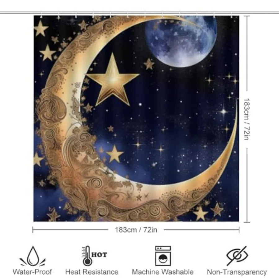 Moon Star Design Bathroom Curtain Set With Rugs