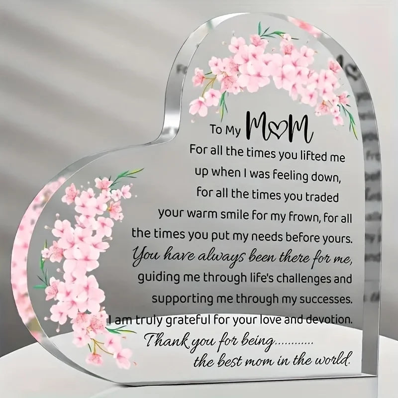 Heart Shaped Acrylic Mom Appreciation Plaque with Floral Design