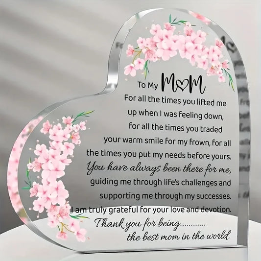 Heart Shaped Acrylic Mom Appreciation Plaque with Floral Design