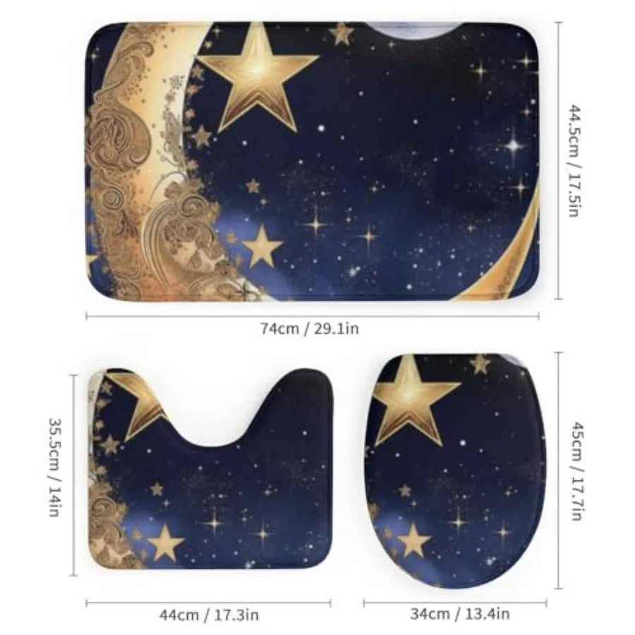 Moon Star Design Bathroom Curtain Set With Rugs
