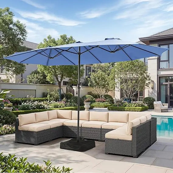 Outdoor Double Sided Rectangular Patio Umbrella With Base