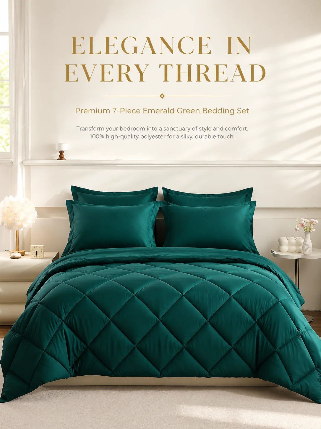 EasYum 7 Piece Bedding Set Quilt Comforter Flat Sheet Pillowcases