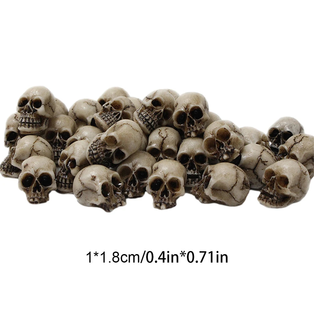 20 Mini Skull Figurines Halloween Resin Decor Collection