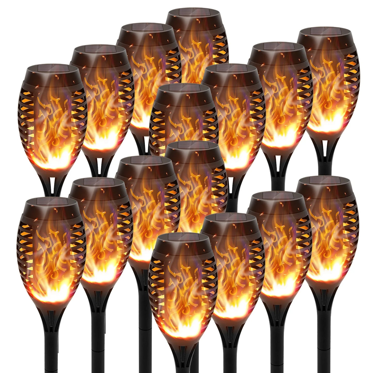 Solar Torch Lights With Flickering Flame Waterproof Outdoor Pathway