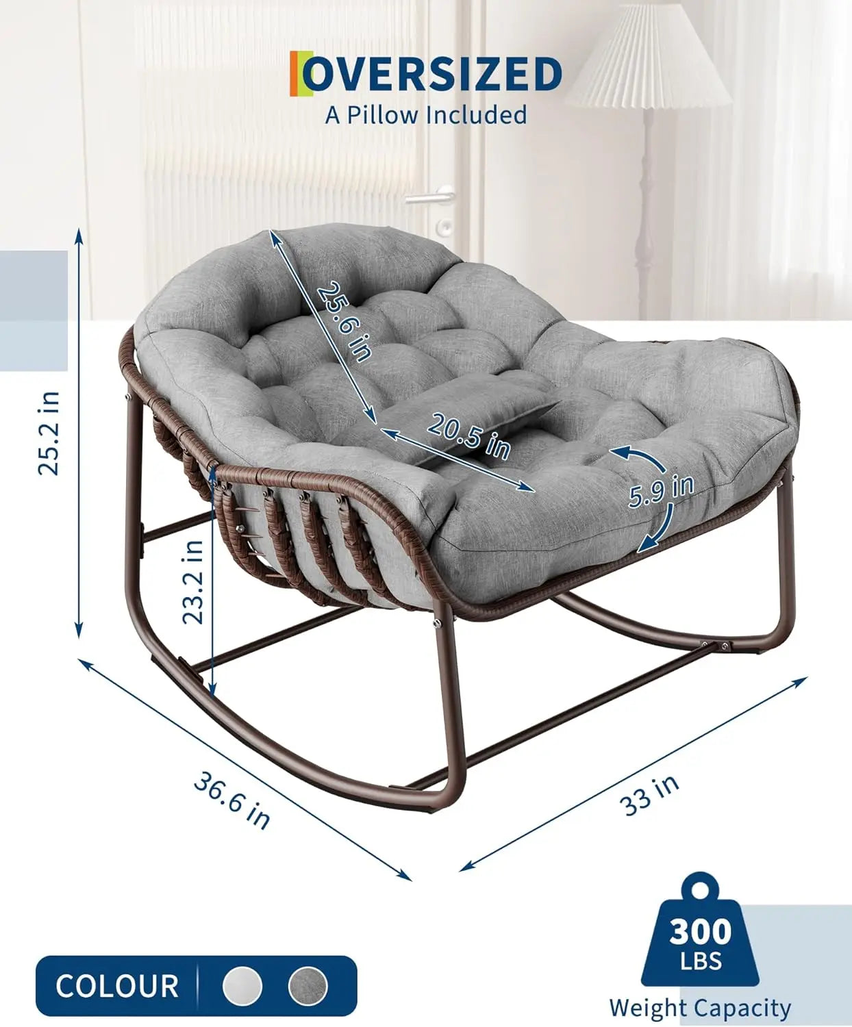 HiMISS Rattan Rocking Chair With Thick Cushion Outdoor Furniture