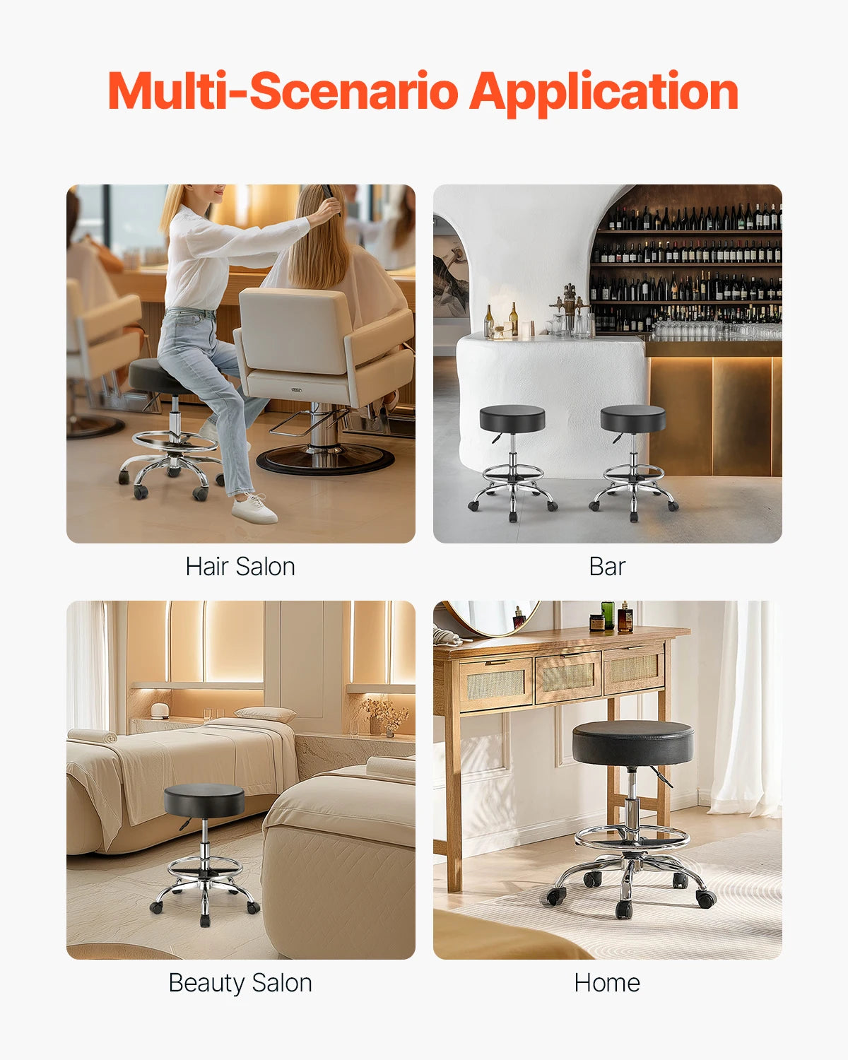 SucceBuy Adjustable Rolling Stool Chair For Salon Spa And Clinic