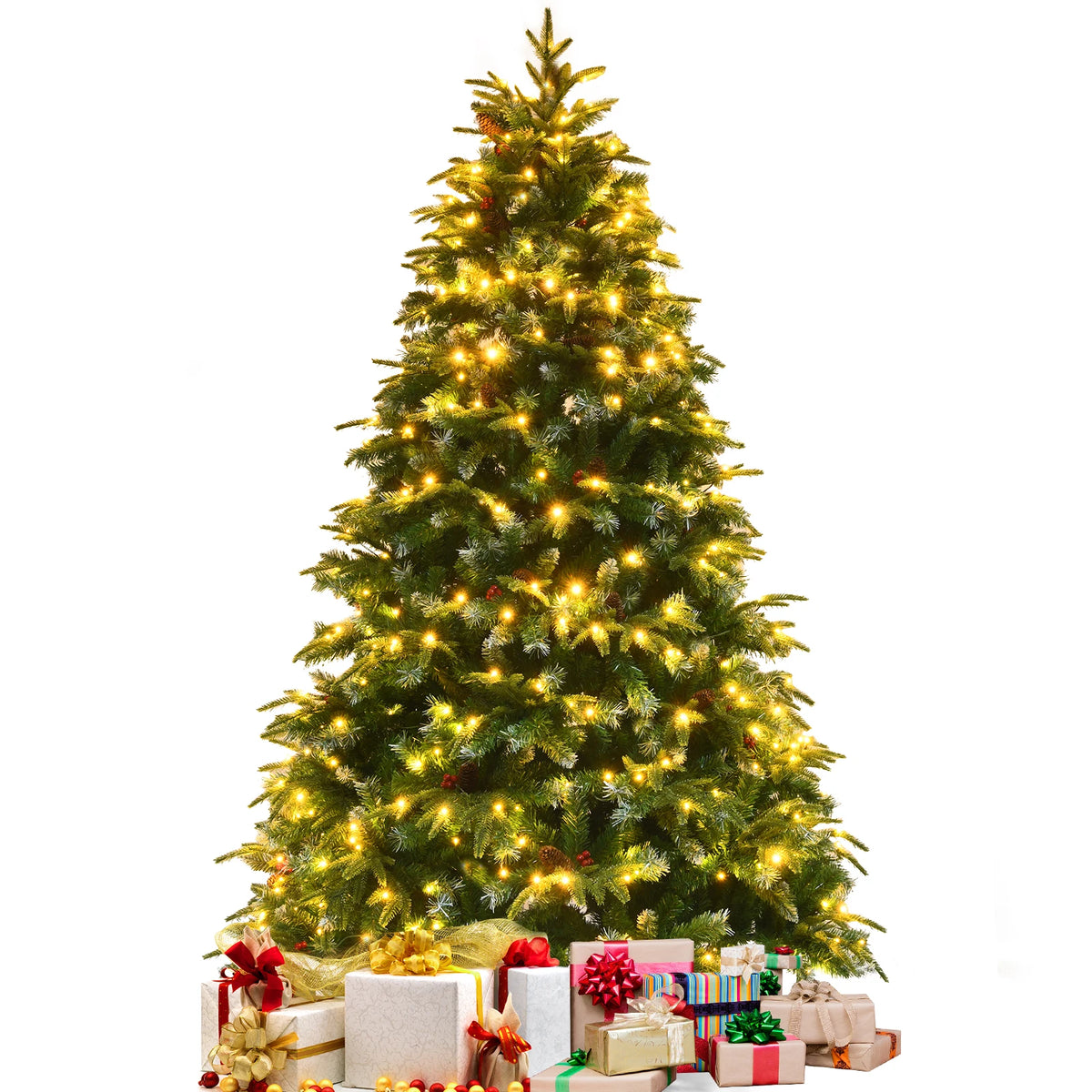 LIFEZEAL Pre Lit Artificial Christmas Tree With Realistic Pine Cones