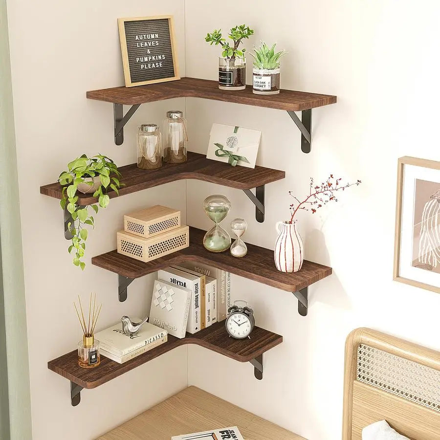 XMSJ Floating Shelves Wall Mounted Rustic Wood Corner Shelf Decor