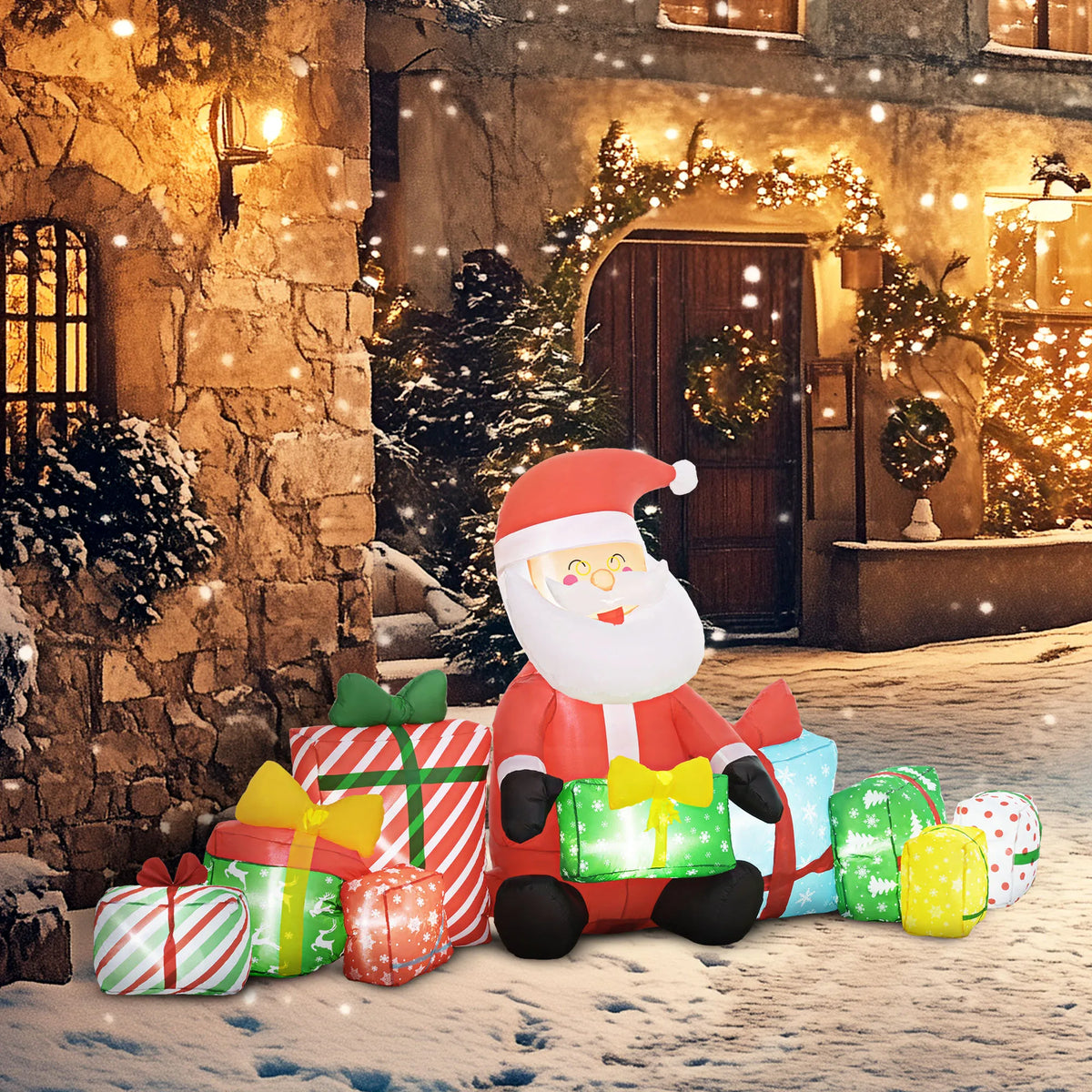 Outsunny Inflatable Santa Gift Boxes With LED Lights Outdoor Decor