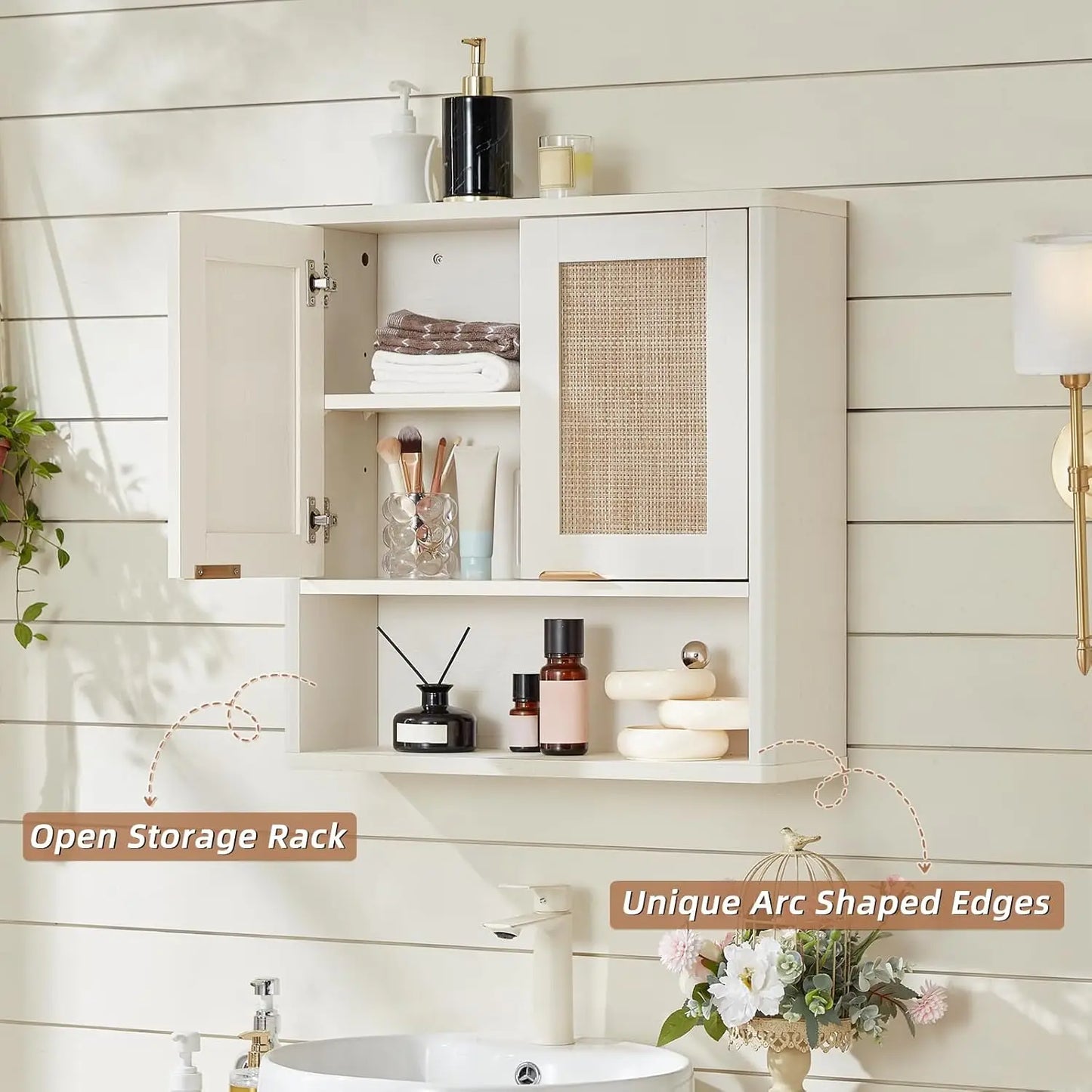 Rattan Bathroom Wall Cabinet Over Toilet Storage Organizer
