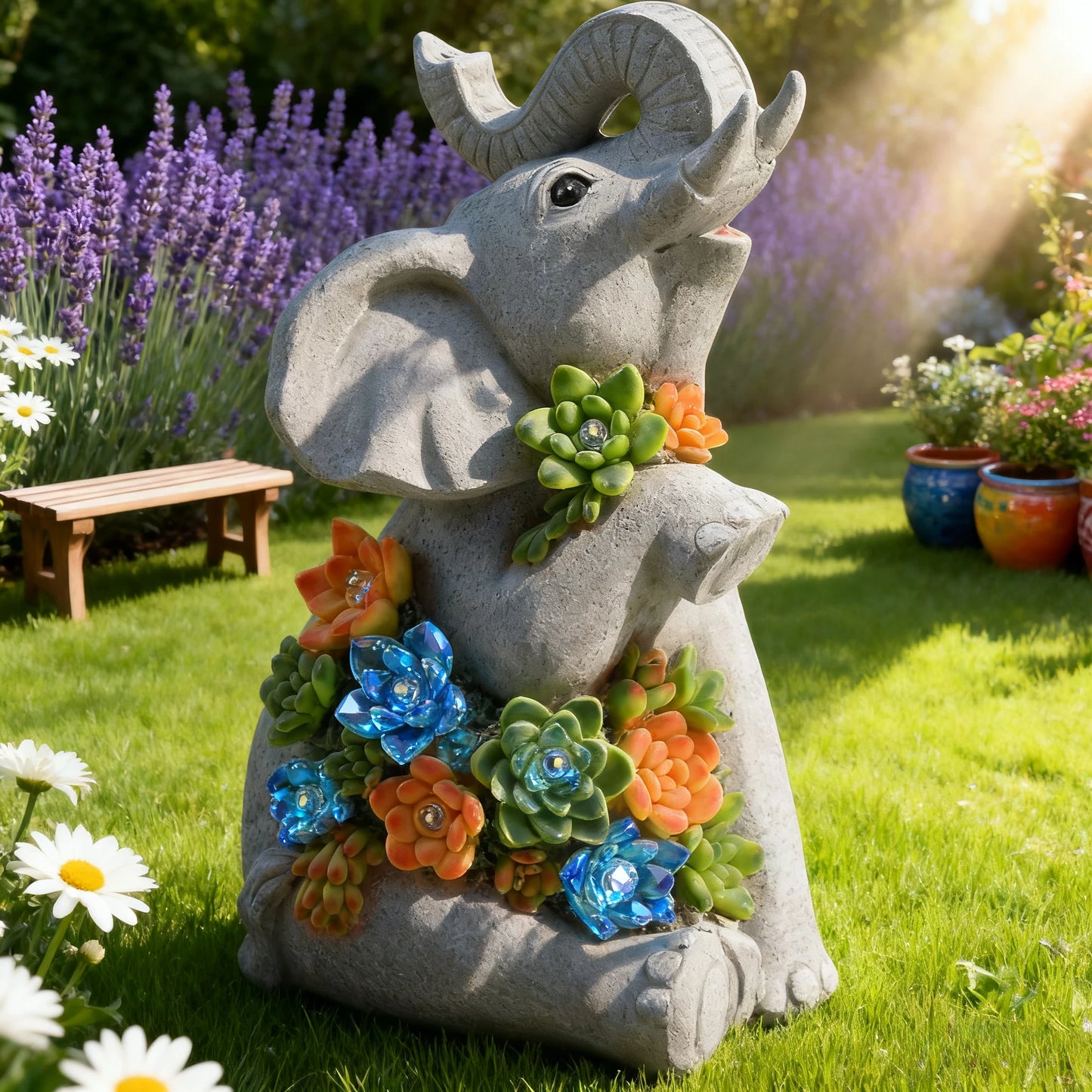 Solar Garden Statue Light Turtle Elephant Dragon Outdoor Decor