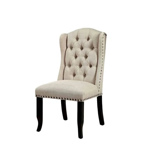 Rustic Button Tufted Wingback Dining Chair With Nailhead Trim