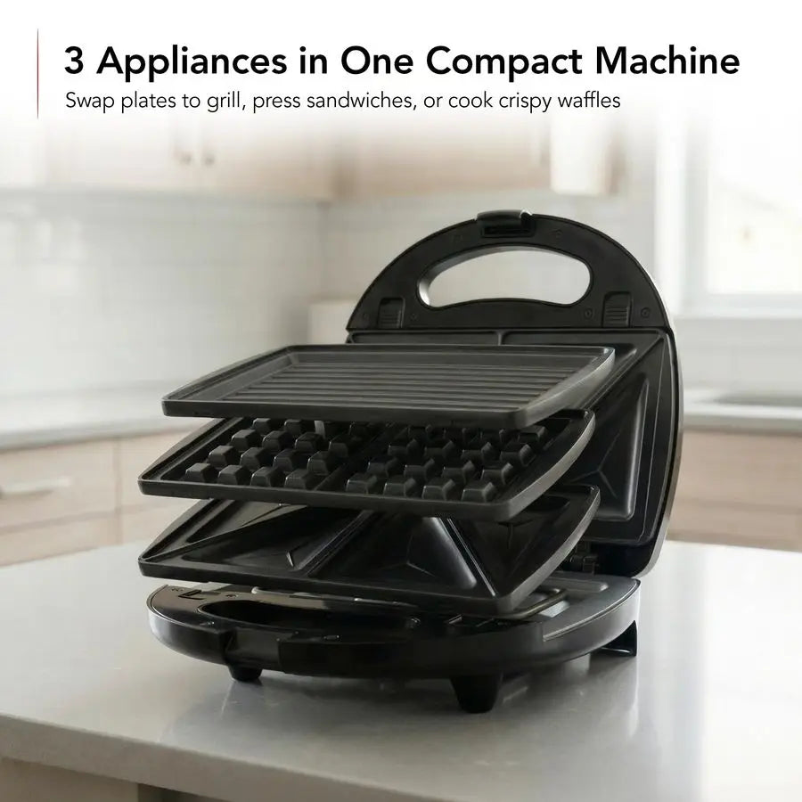 3-In-1 Electric Sandwich Maker Panini Grill And Waffle Iron