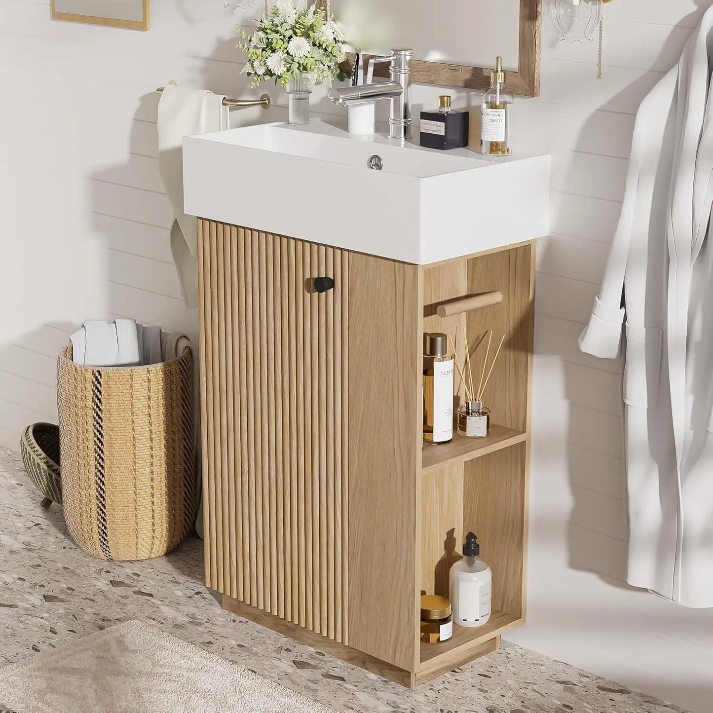 Bathroom Vanity With Side Storage Undermount Sinks Floor Cabinet Customized