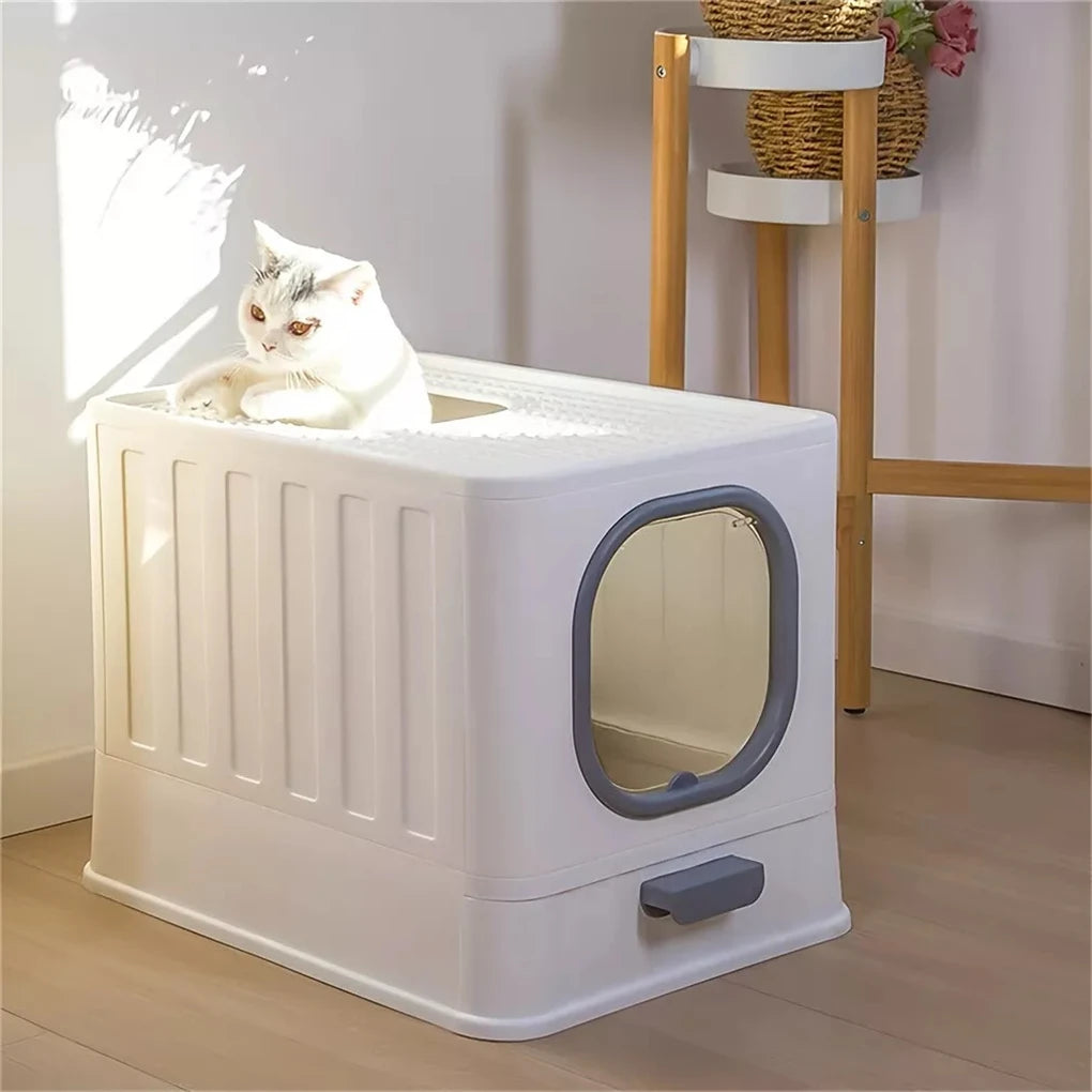 Enclosed Cat Litter Box With Pull Drawer And Protective Lid