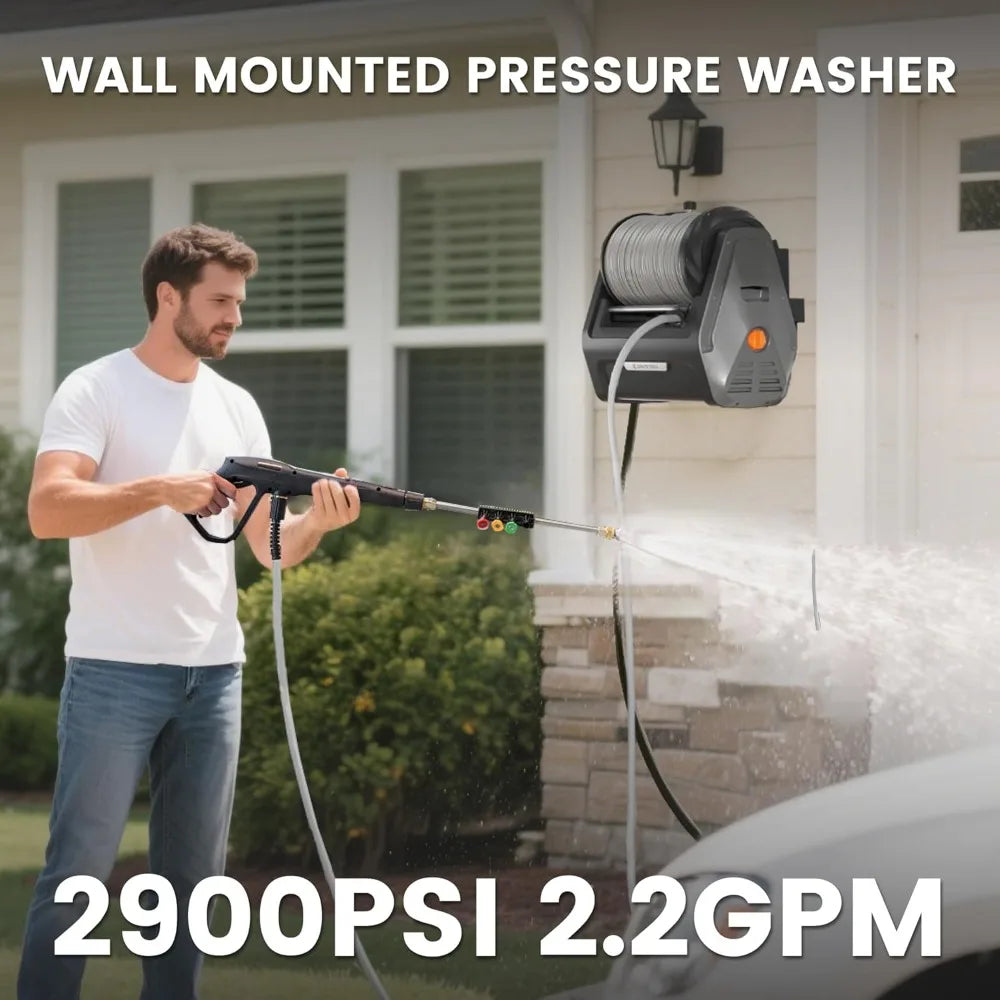 Retractable Wall Mount Pressure Washer Plus 2900 PSI 2.2 GPM