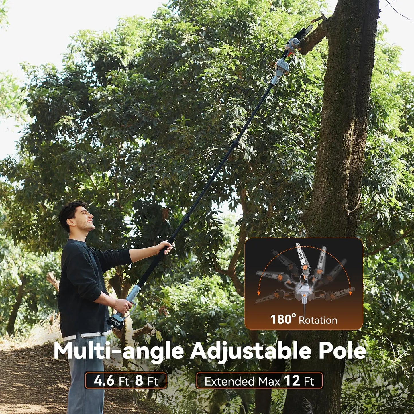 TaskStar Extendable Pole Saw Pruning Tool With Dual 4000mAh Batteries