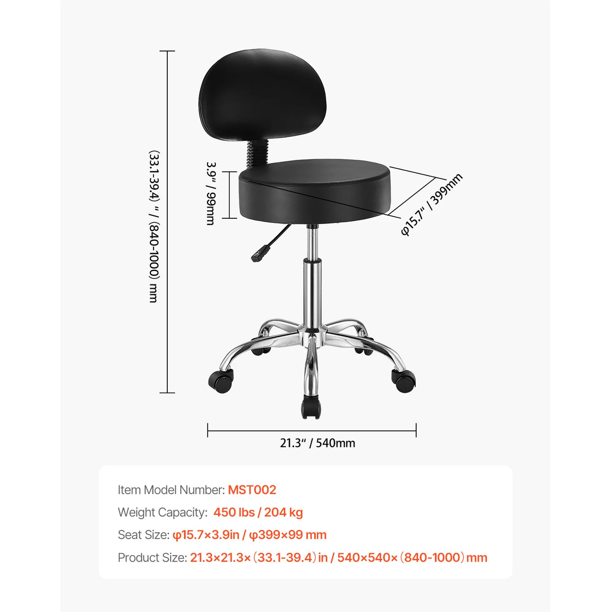 SucceBuy Adjustable Rolling Stool Chair With Wheels for Salon Spa