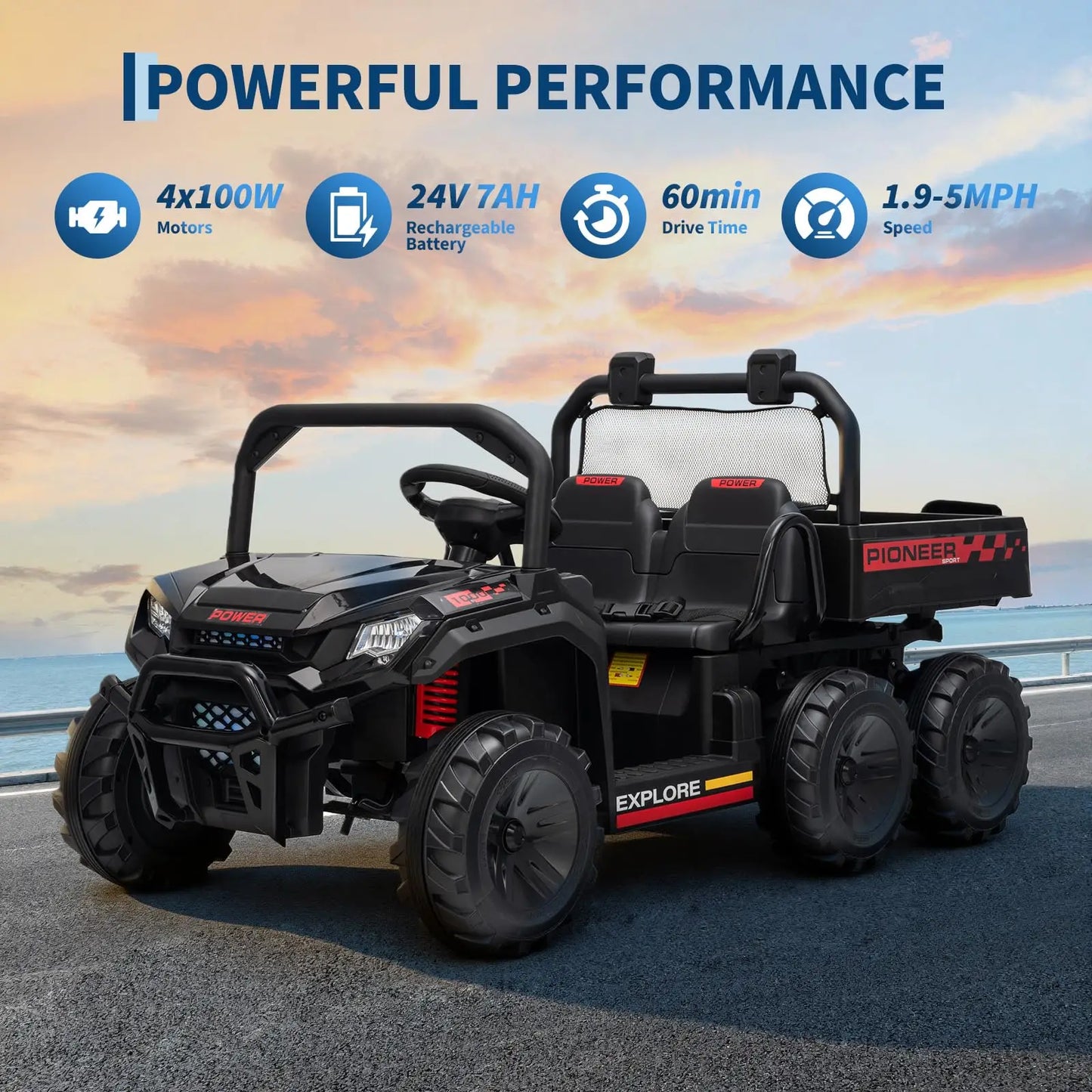 HiMISSE 24V 4WD Electric 2 Seater Ride On Dump Truck
