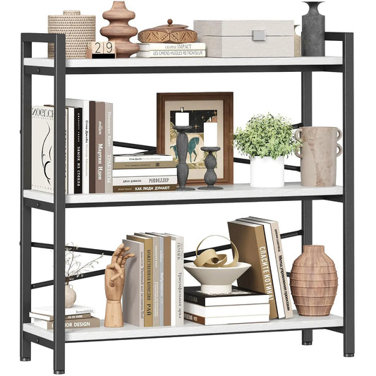 3 Tier Wooden Metal Industrial Bookcase For Living Room Office