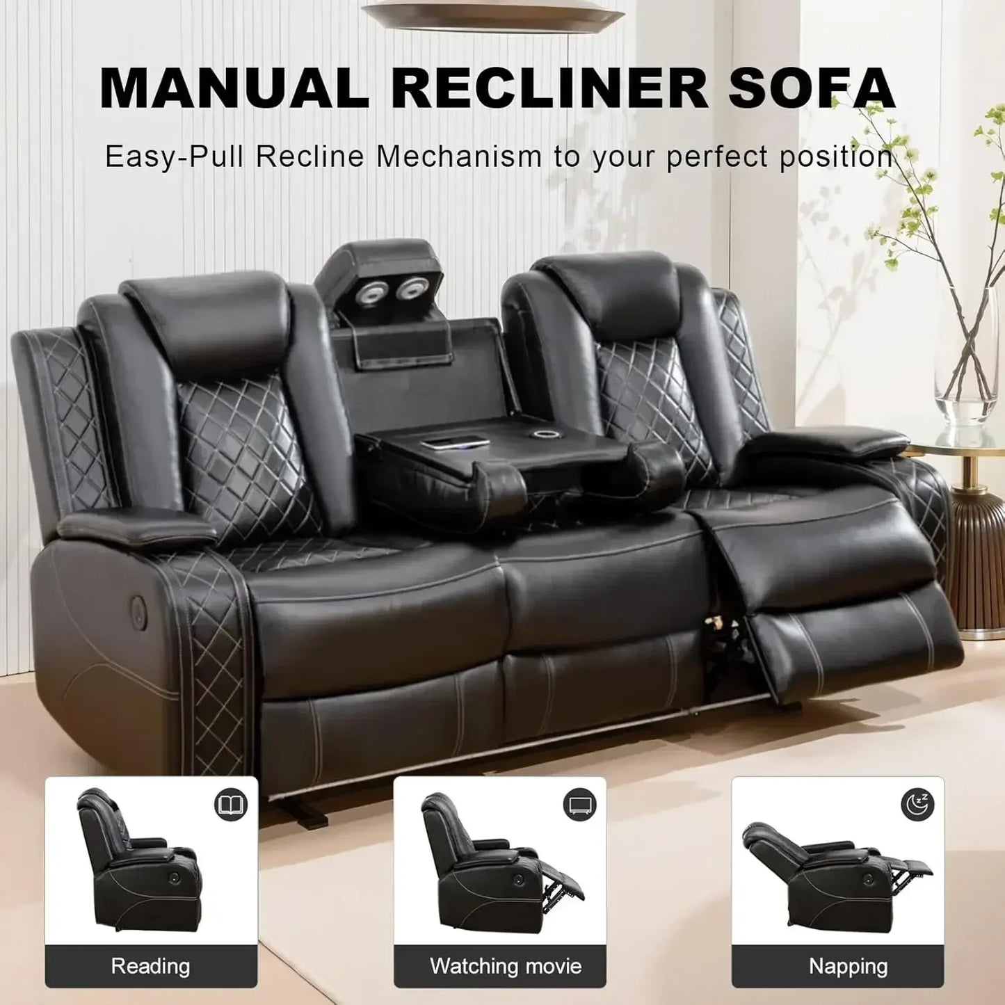 Power Living Room Set Electric Recliner Chair With LED Light Wireless Charging